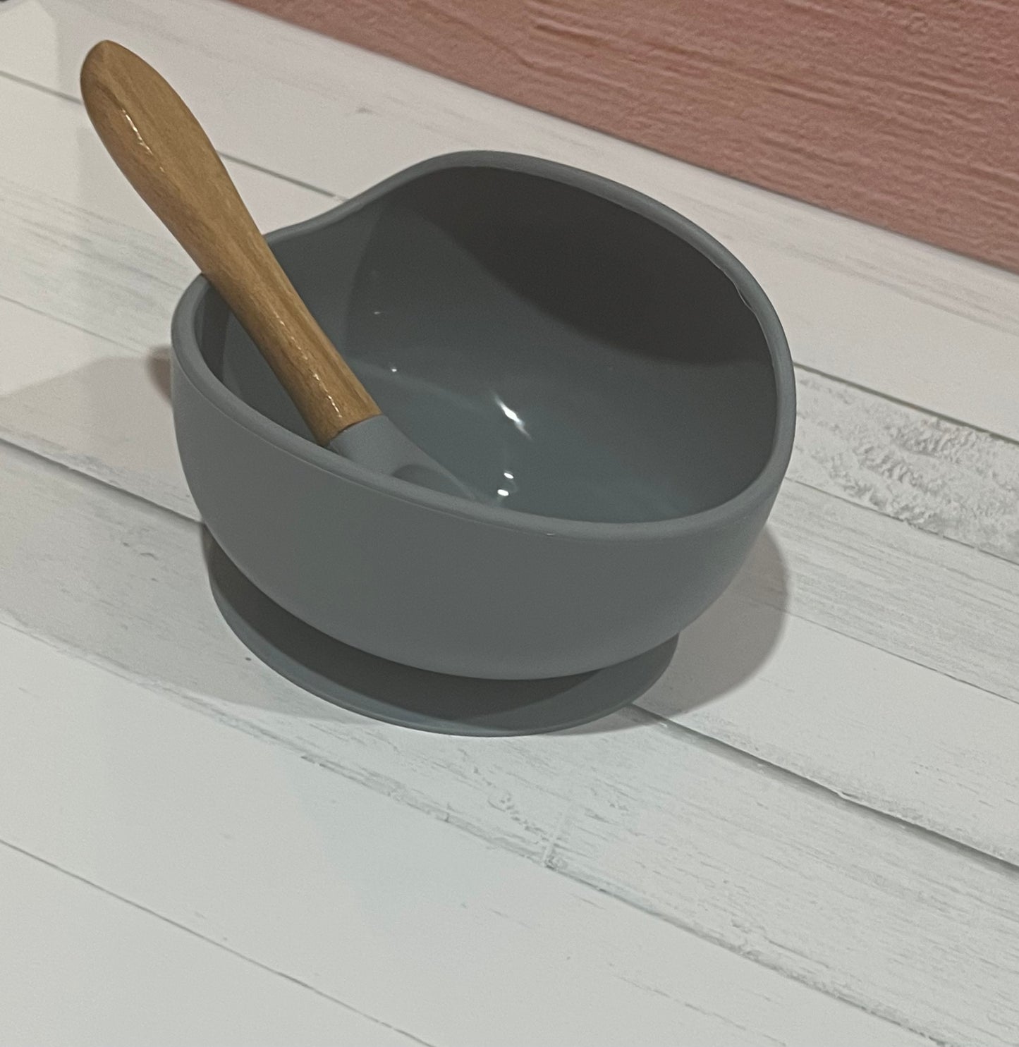 Silicone, suction bowl and spoon set